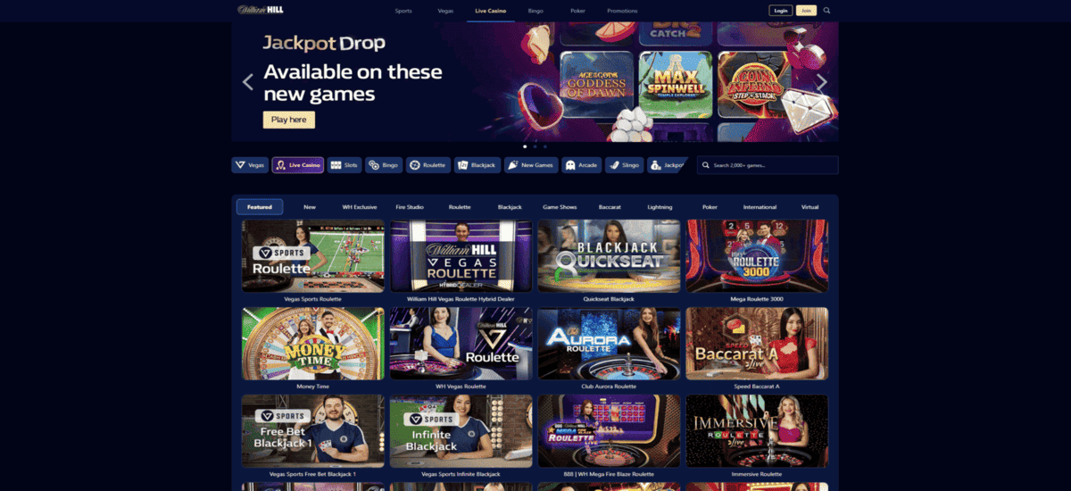 Screenshot of the William Hill website